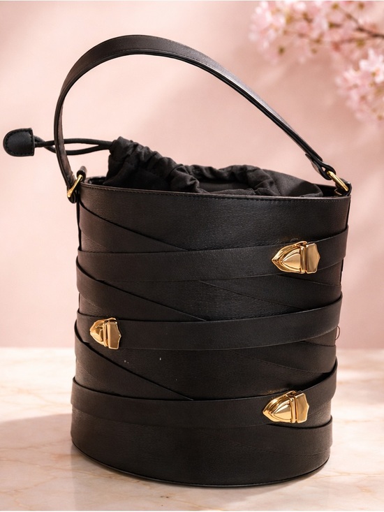 No Label Handbags - Multi-Strap Buckle Bucket Bag Designer Style large with Drawstring Insert